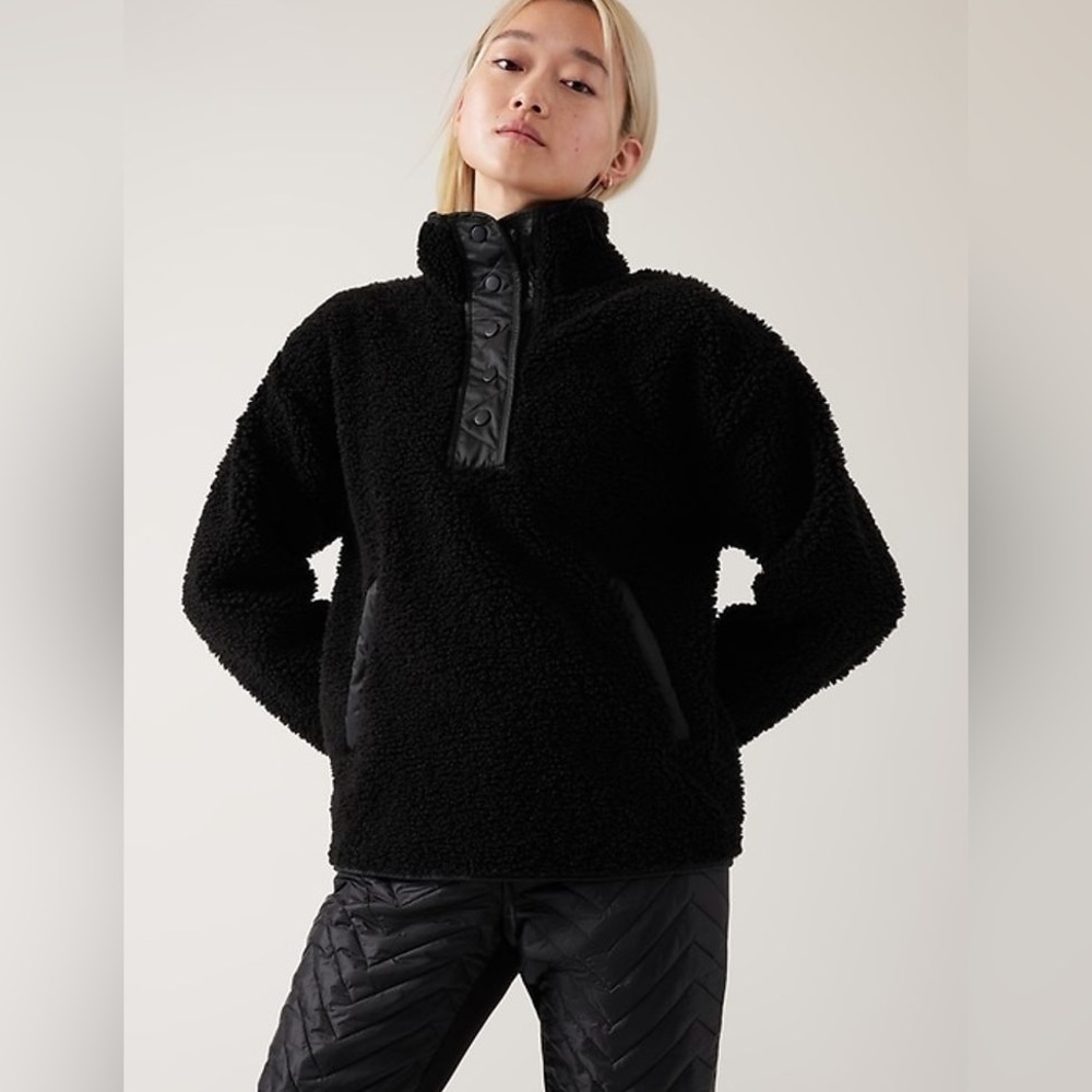 NWT Athleta Cozy Sherpa Pullover Snap Quilted Oversized Fit Sweatshirt